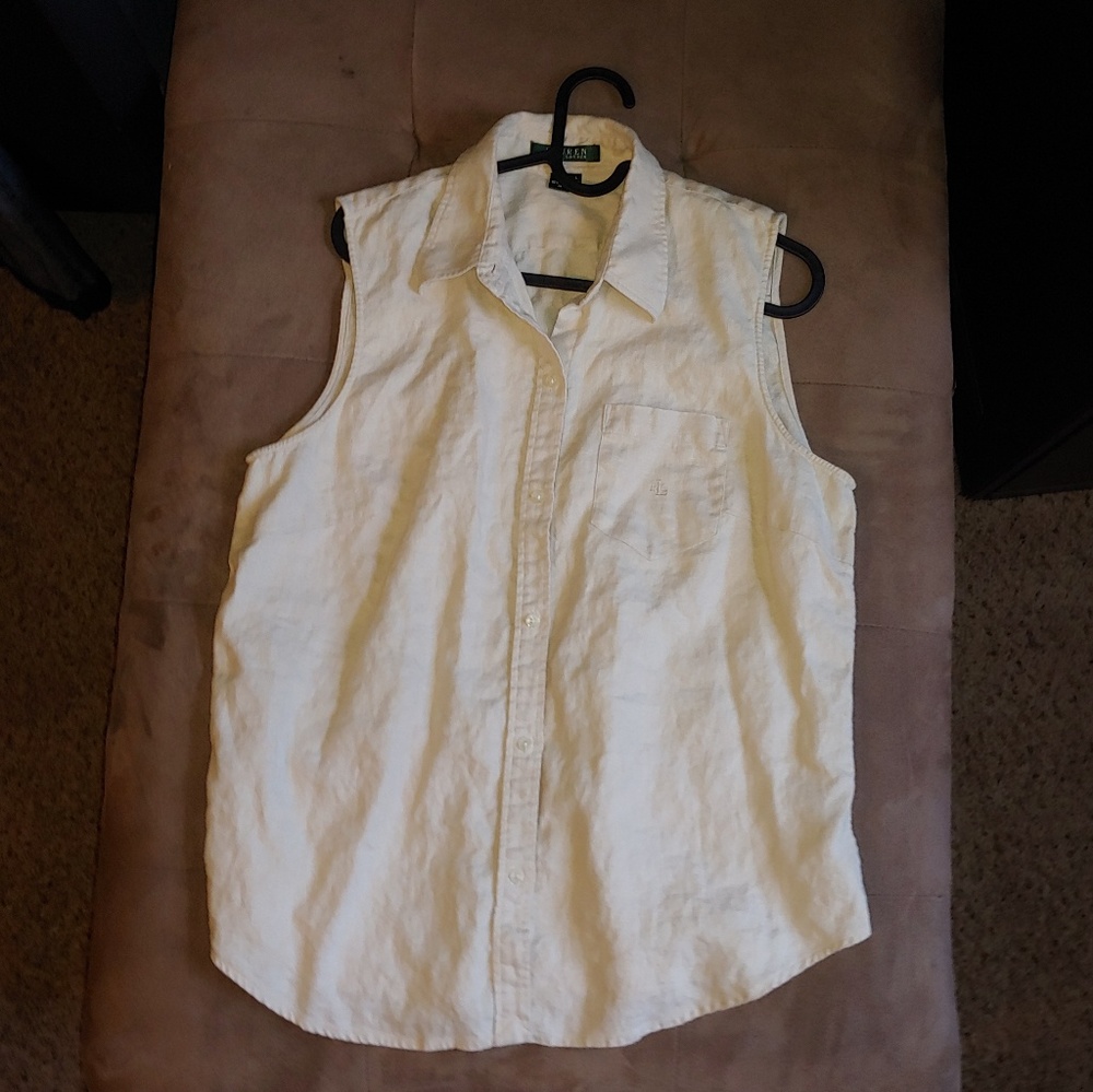 Ralph Lauren - Sleeveless Button Up Linen Shirt